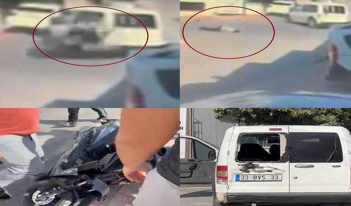 Kaza anı kamerada: Aracın çarptığı motosikletli savruldu