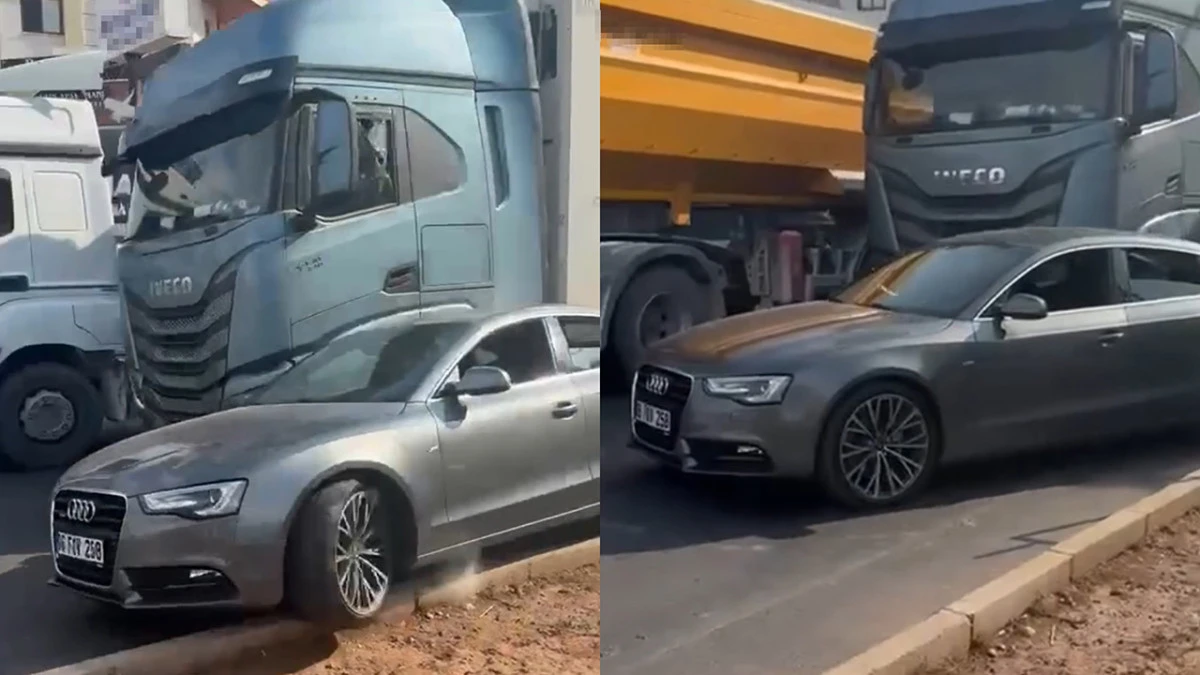 Kaza sonrası korku dolu anlar: Tır şof&ouml;r&uuml;, camını kıran s&uuml;r&uuml;c&uuml;n&uuml;n aracına &ccedil;arpıp ka&ccedil;tı