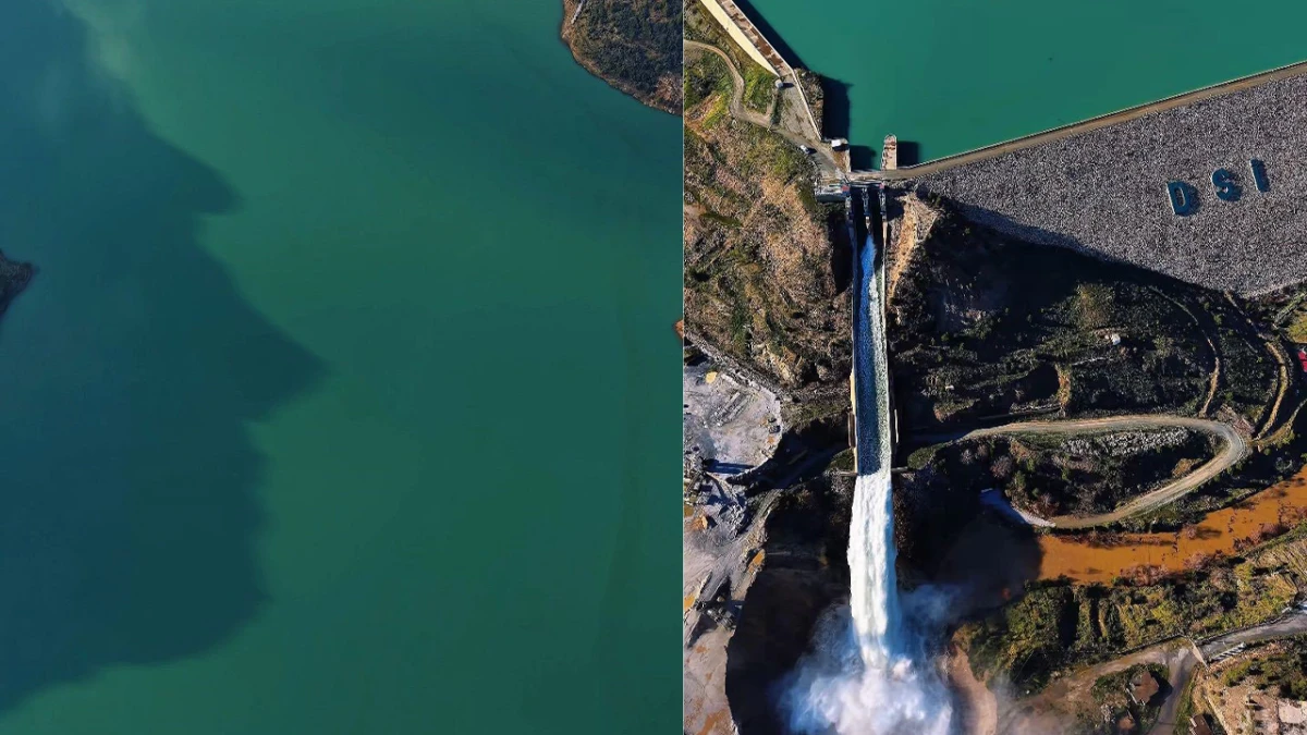 Kıbrıs'a i&ccedil;me suyu sağlayan baraj doldu, insan silueti ortaya &ccedil;ıktı