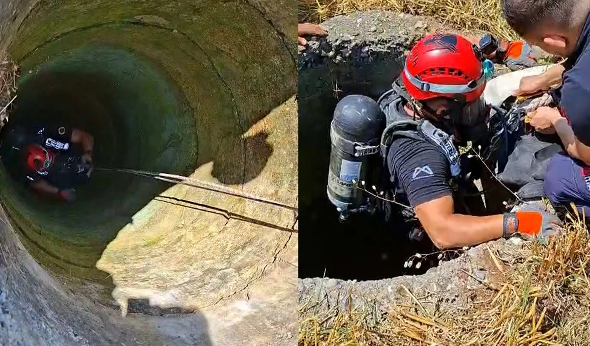 Mersin'de 18 metrelik kuyuya d&uuml;şen ke&ccedil;i kurtarıldı