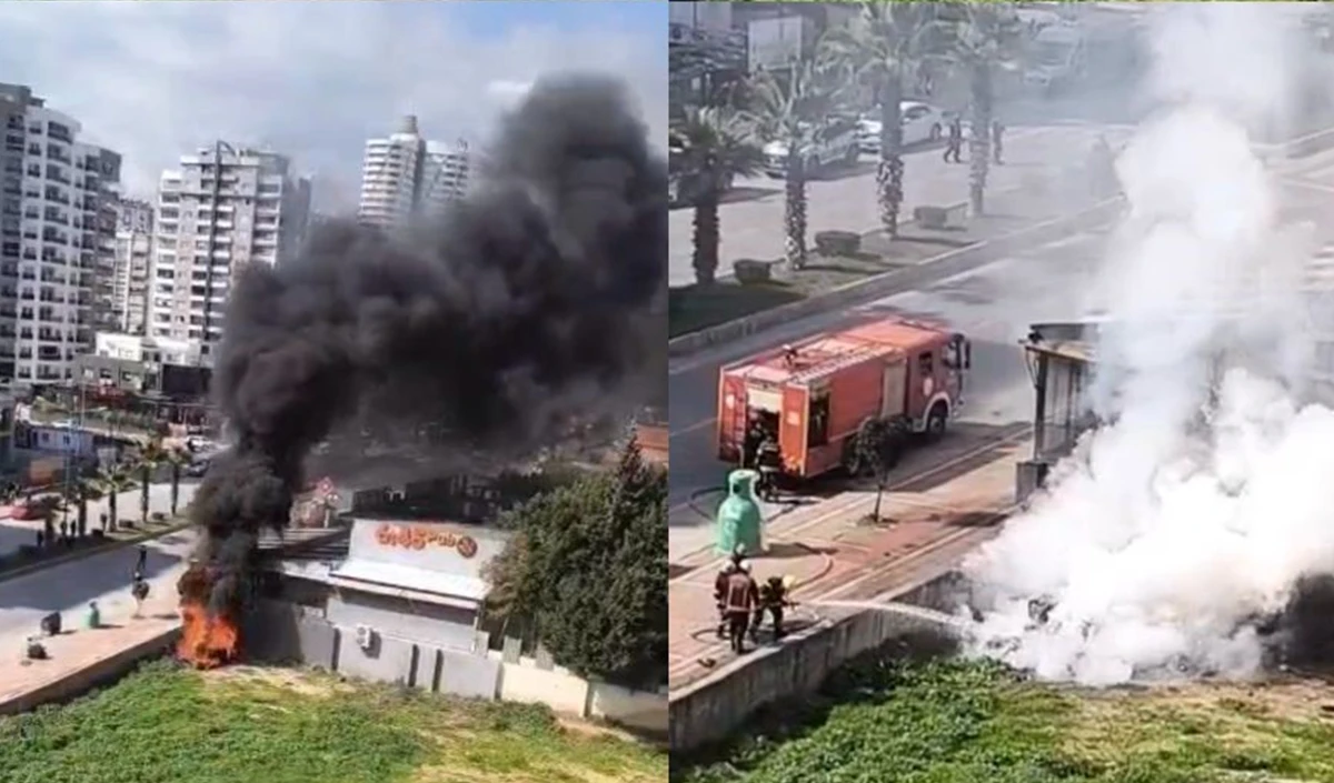 Mersin&rsquo;de iş yerinin duvarına &ccedil;arpan otomobil alev aldı: 1 yaralı