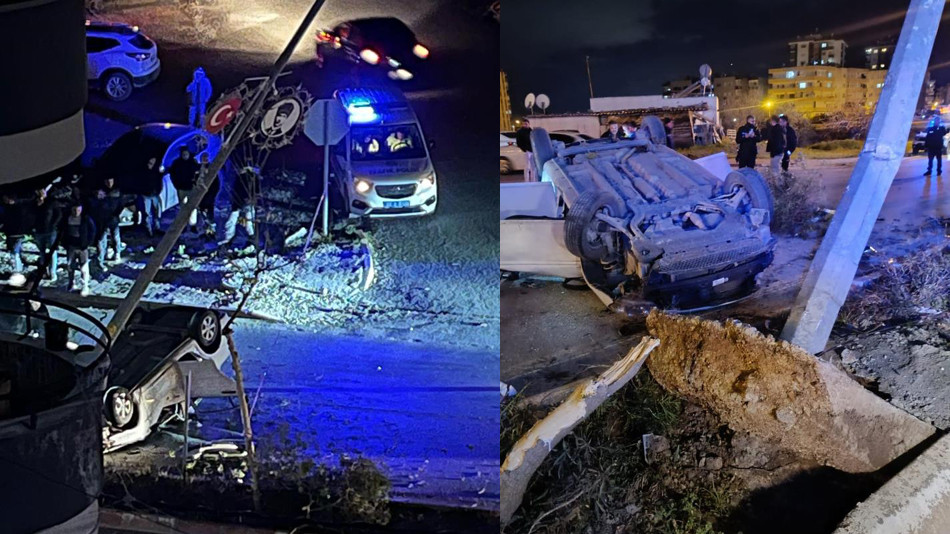 Mersin'de refüje çıkan otomobil direğe çarptı, sürücü ağır yaralandı